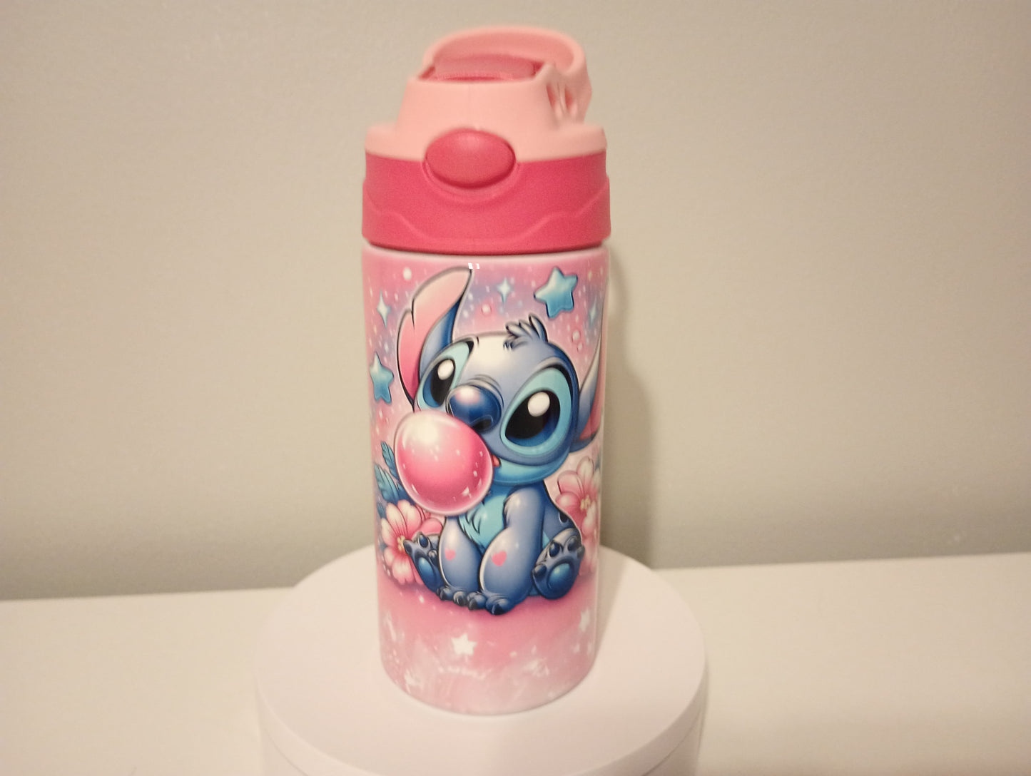 12oz Pink stitch blowing a bubble stainless steel water bottle