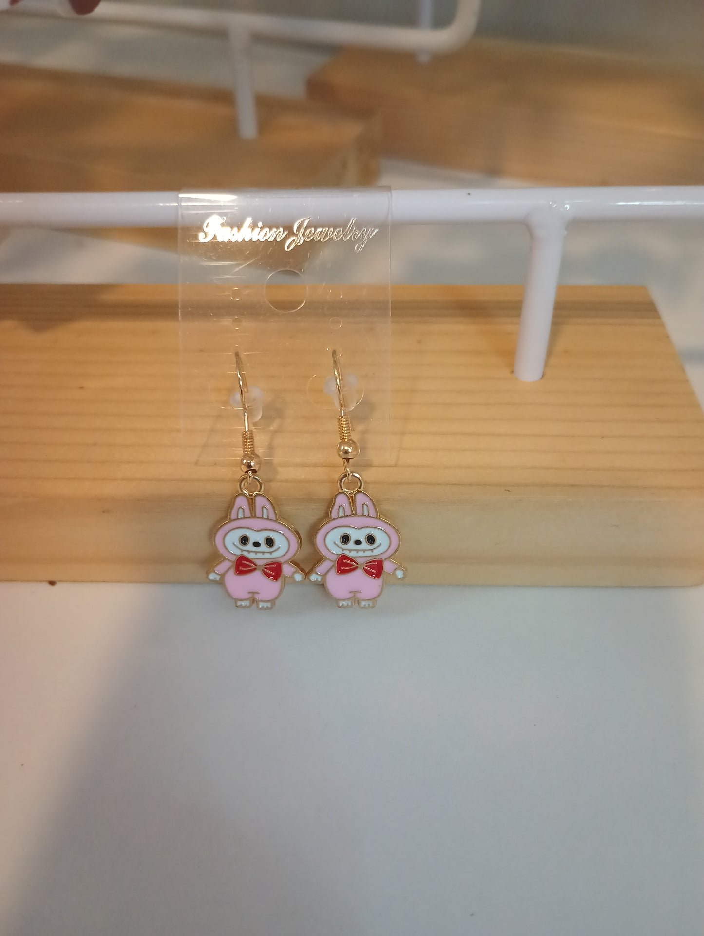 Labubu light pink with red earrings