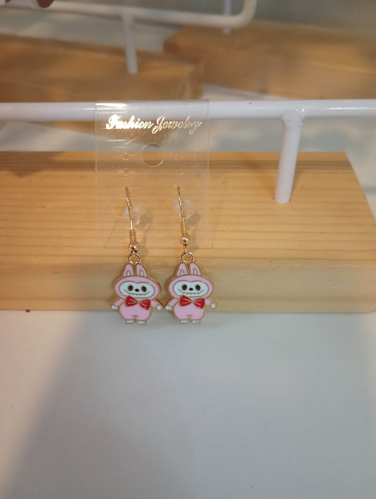 Labubu light pink with red earrings